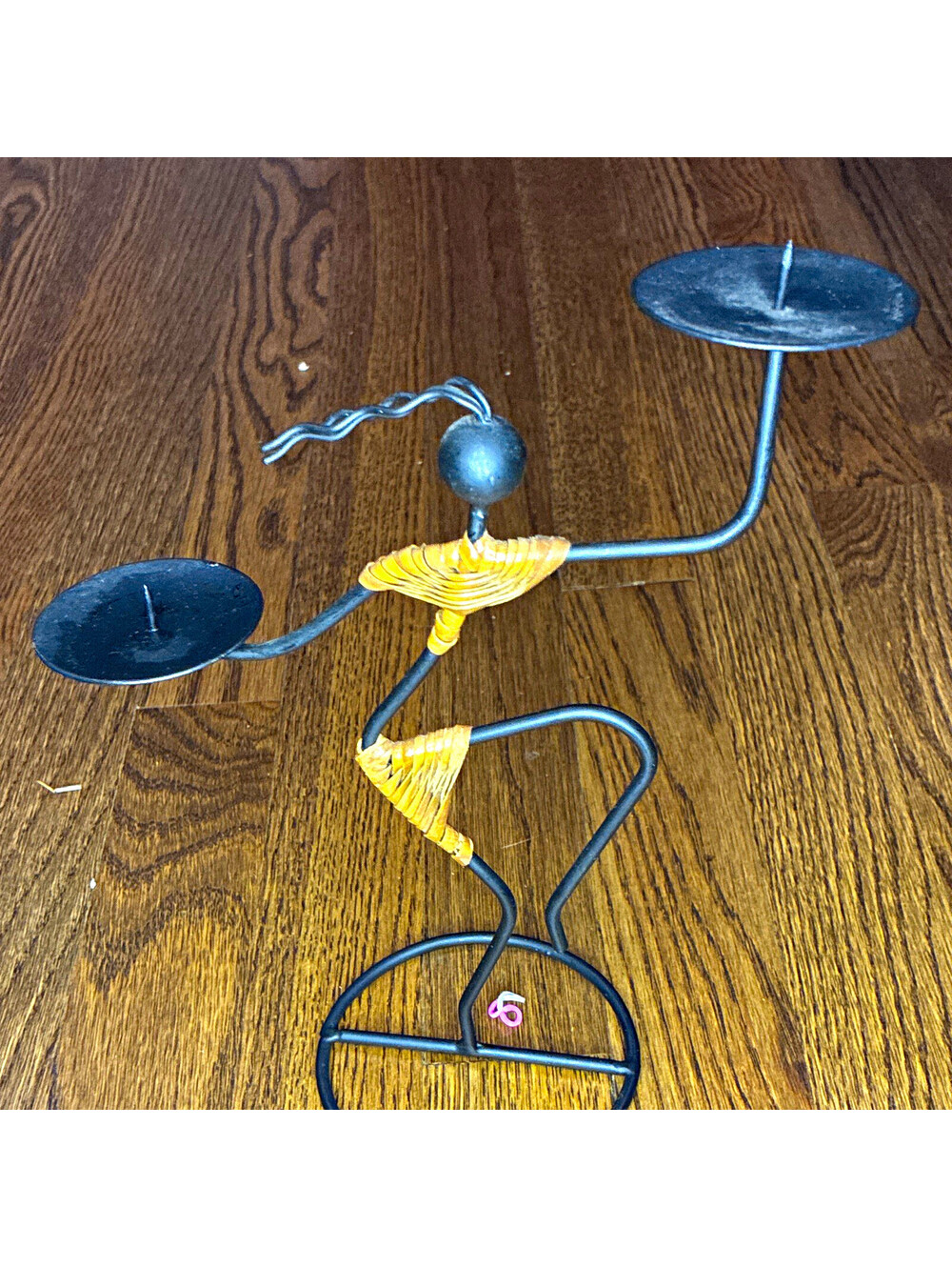 Rustic Matte Metal & Wicker Asymmetrical Tea Light Candle Holder Freestanding